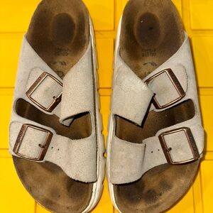 Birkenstock Papillio Taupe Suede Platform Sandals US Size 7.5 EUR 38 EUC $144